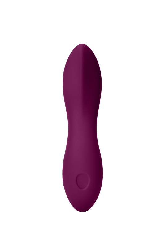 Plum | Seamless | Light blue vibrator front angle on a beige background