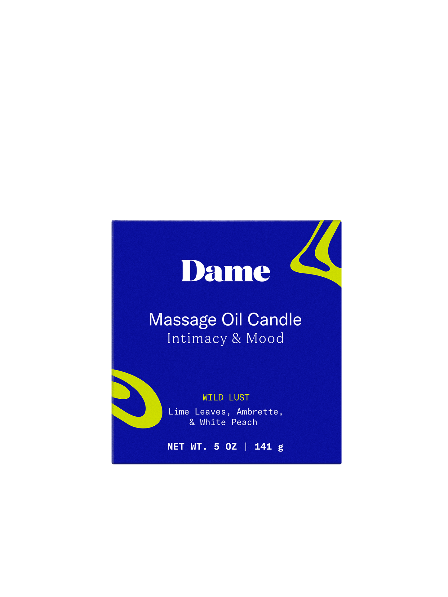 Wild Lust | Dame Massage Oil Candle Blue box packaging