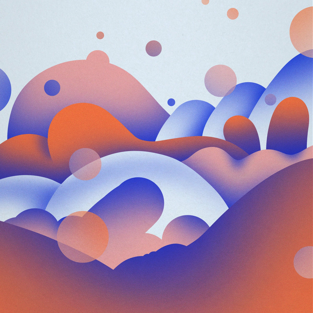 image shows ethereal rounded shapes, some resembling sexual symbols, in pinks, oranges, and blues.
