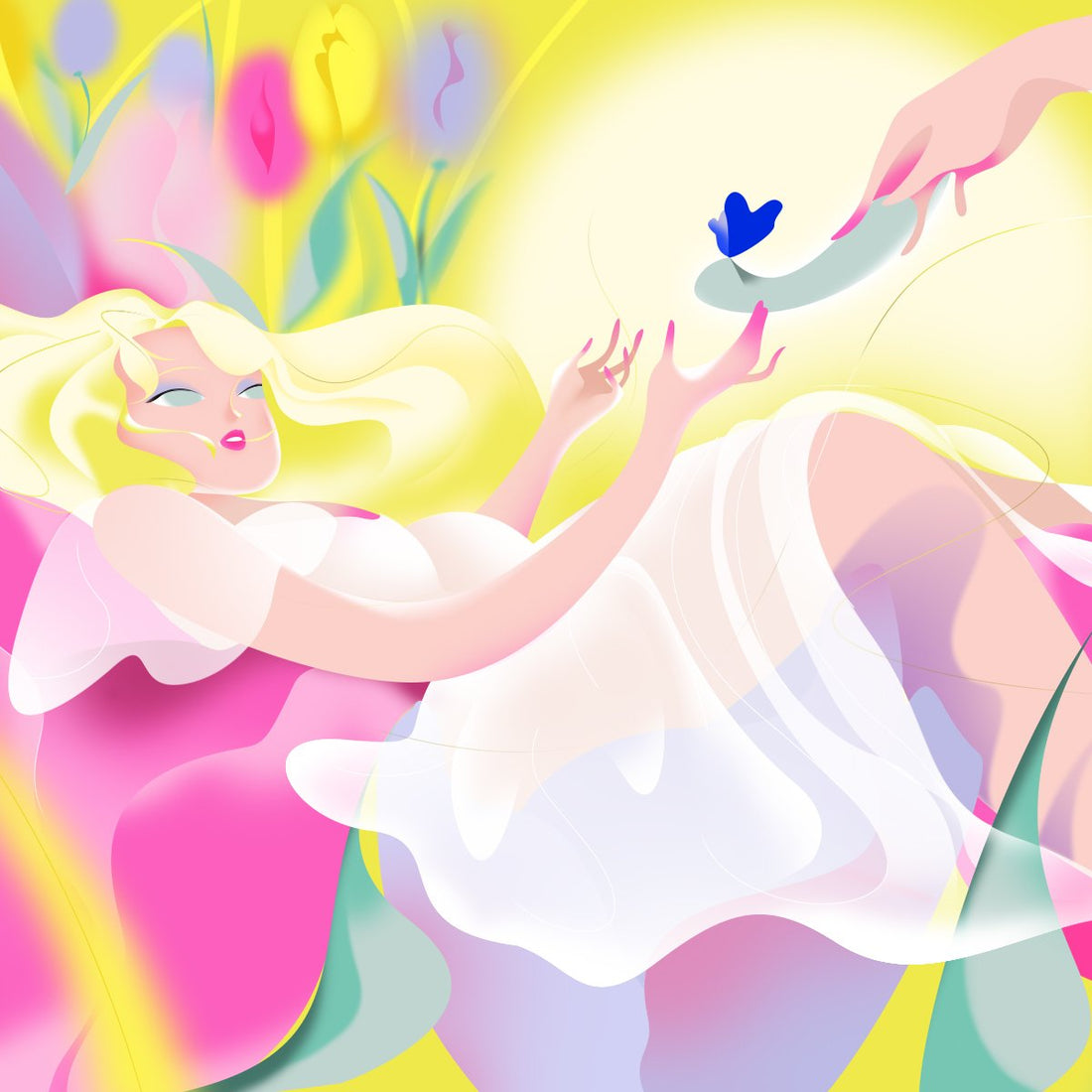 a woman being handed a vibrator from an unseen person