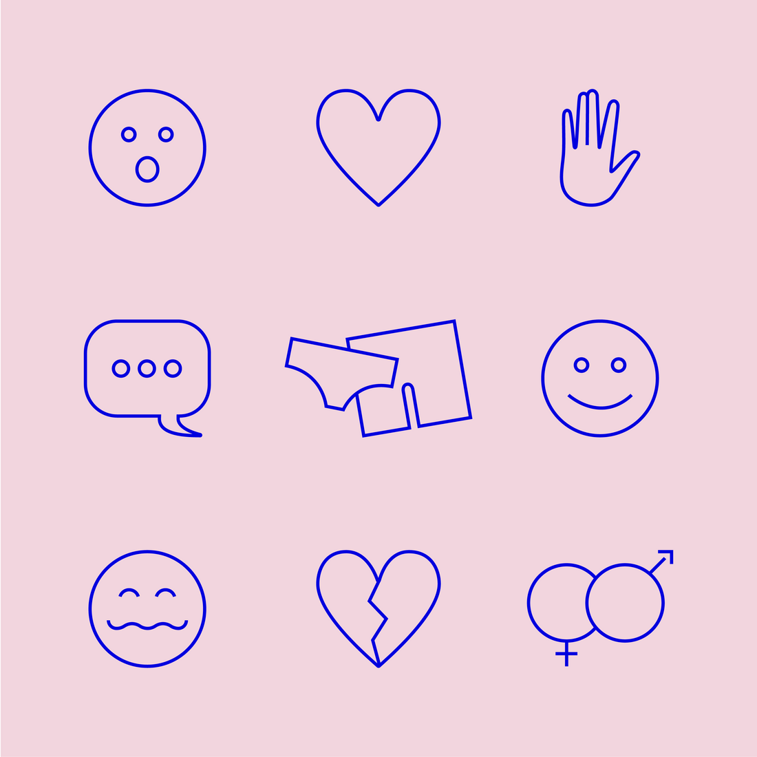 various icons representing relationship terms