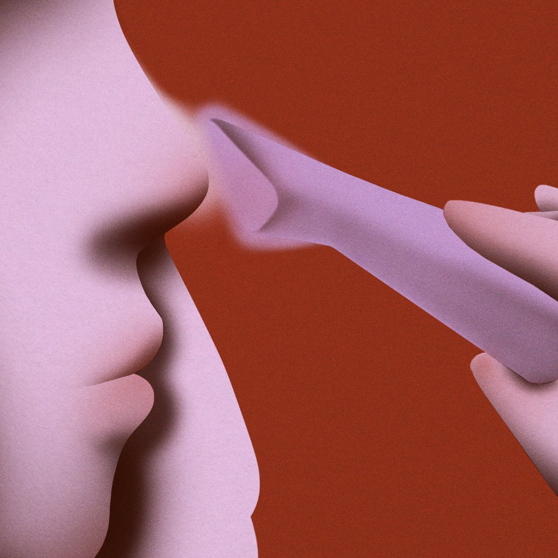 a person holding a vibrator up to their nose