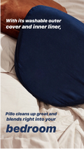 Indigo | Seamless | An indigo-blue pillow, roughly square pyramid shaped, on beige background