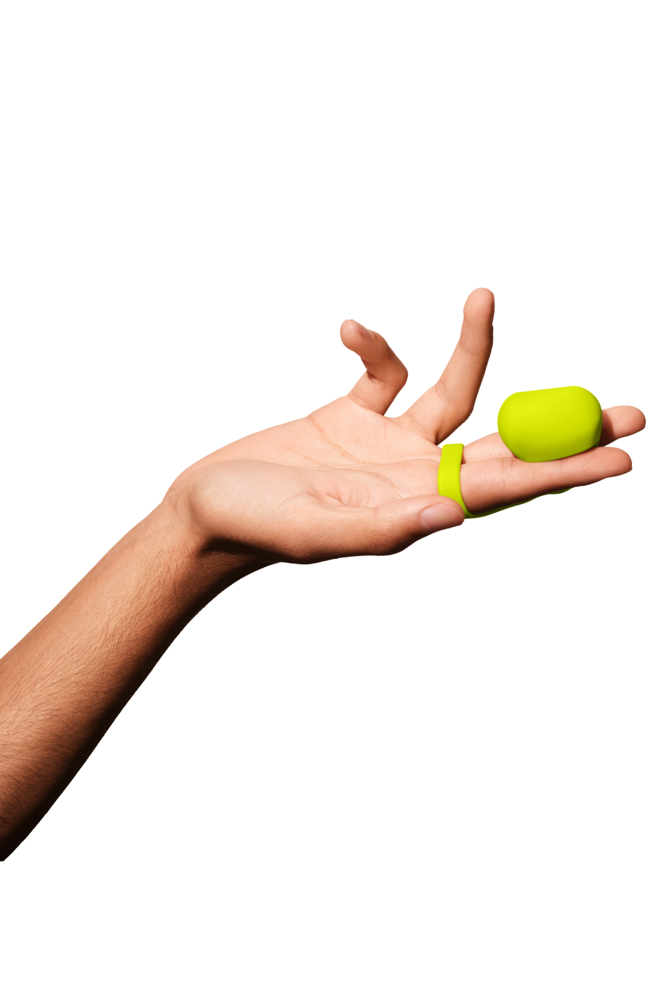 Citrus | A yellow/green finger vibrator attached to a silicone finger holder.