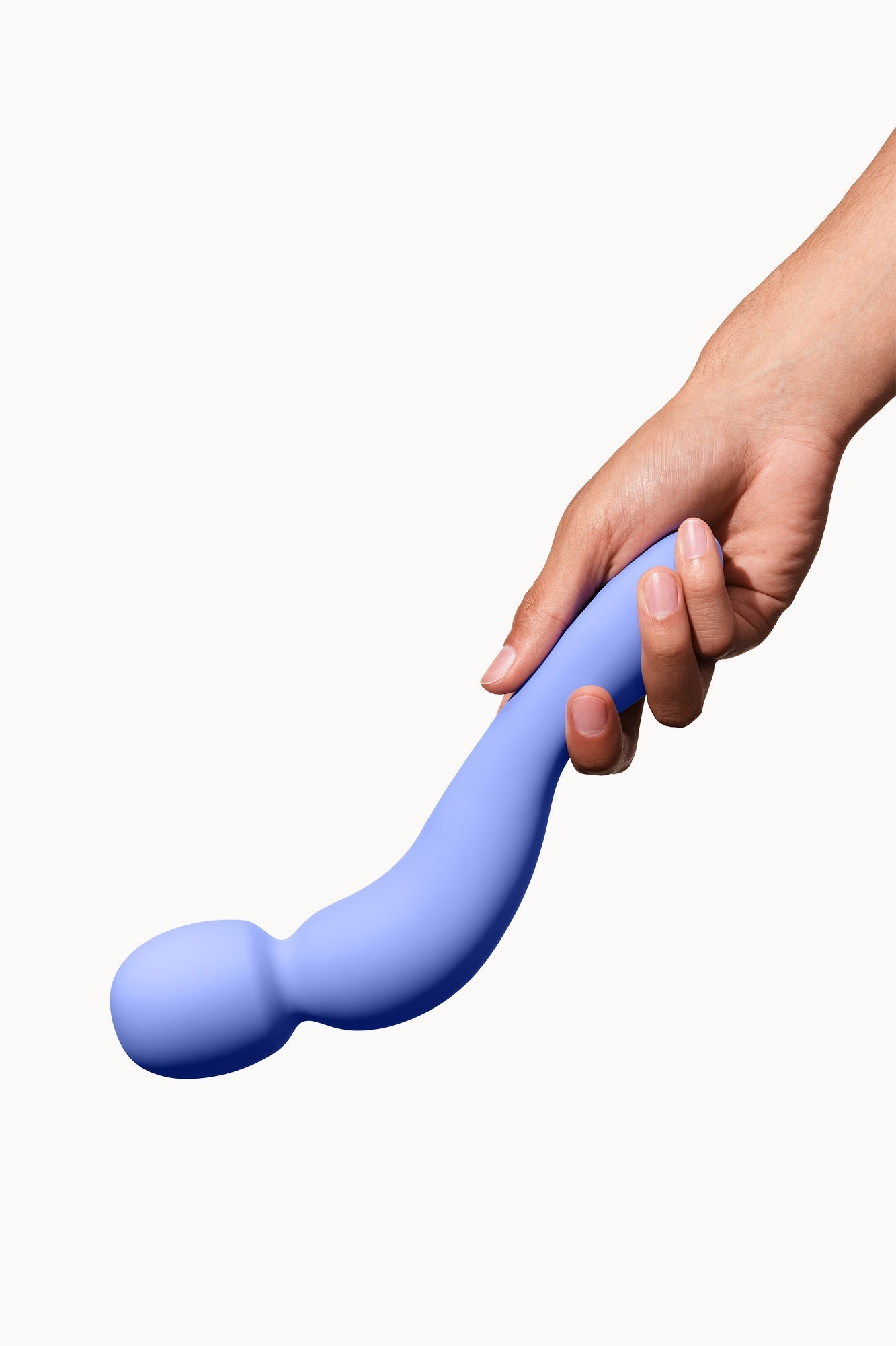 Periwinkle | Light blue vibrator being held by woman's hand.