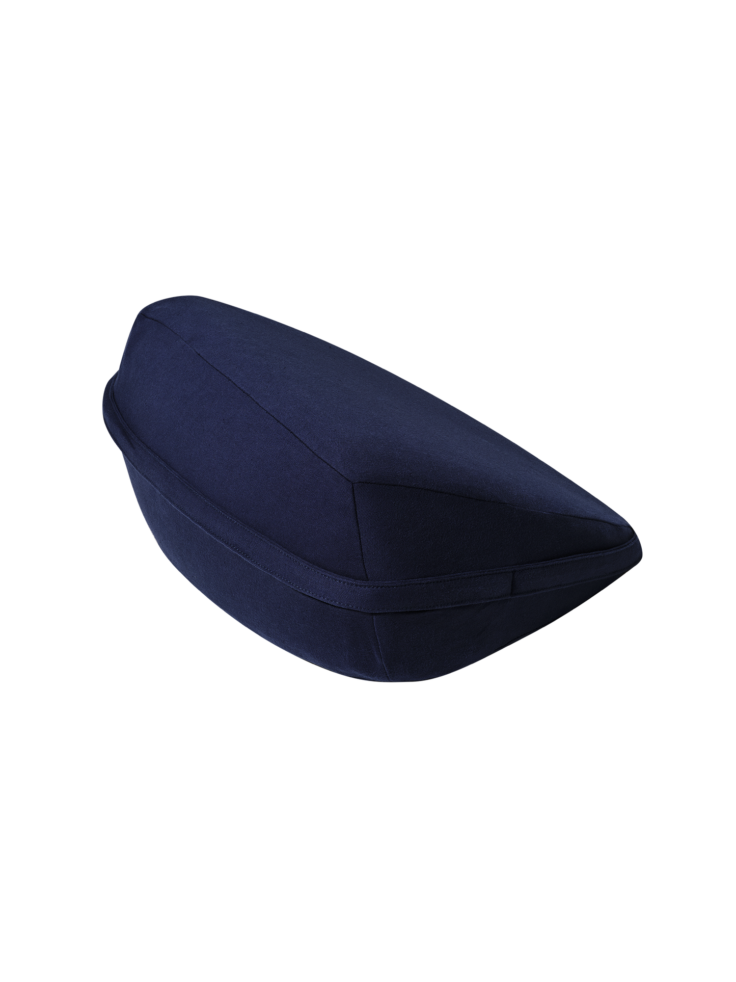 Indigo | Seamless | An indigo-blue pillow, roughly square pyramid shaped, from the back on beige background.