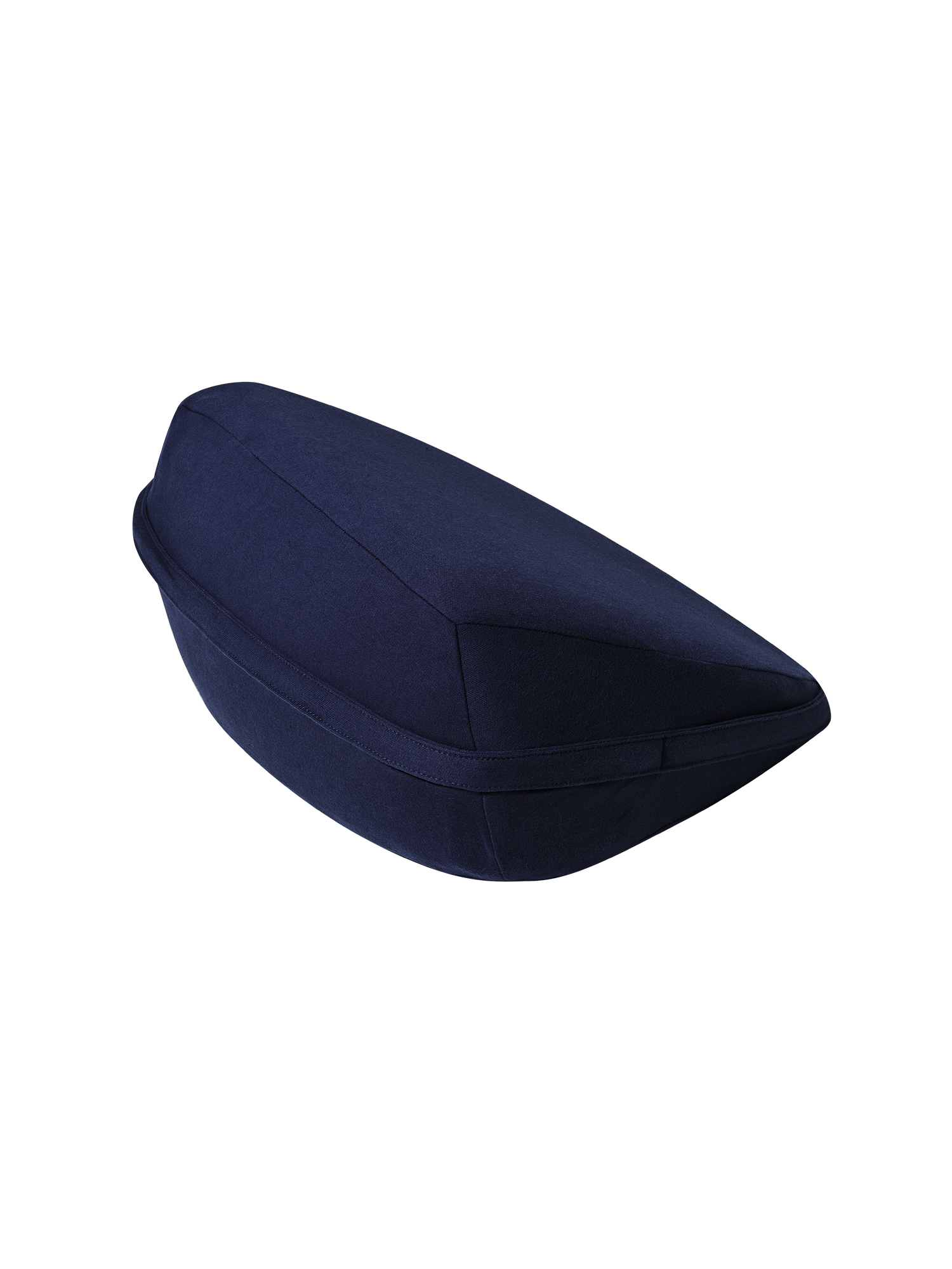 Indigo | Seamless | An indigo-blue pillow, roughly square pyramid shaped, from the back on beige background.
