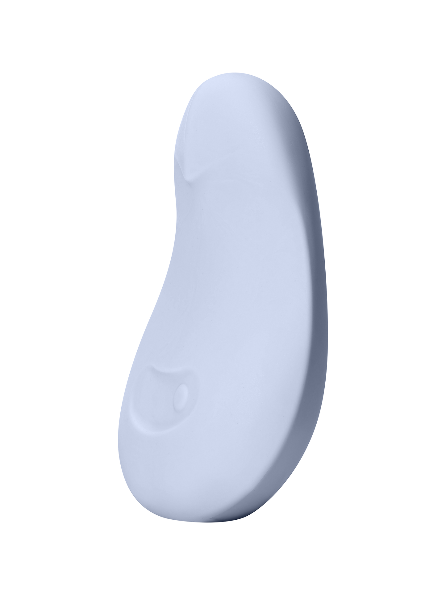 Ice | Seamless | A deep purple, pebble shaped vibrator Pom from the side on off-white background