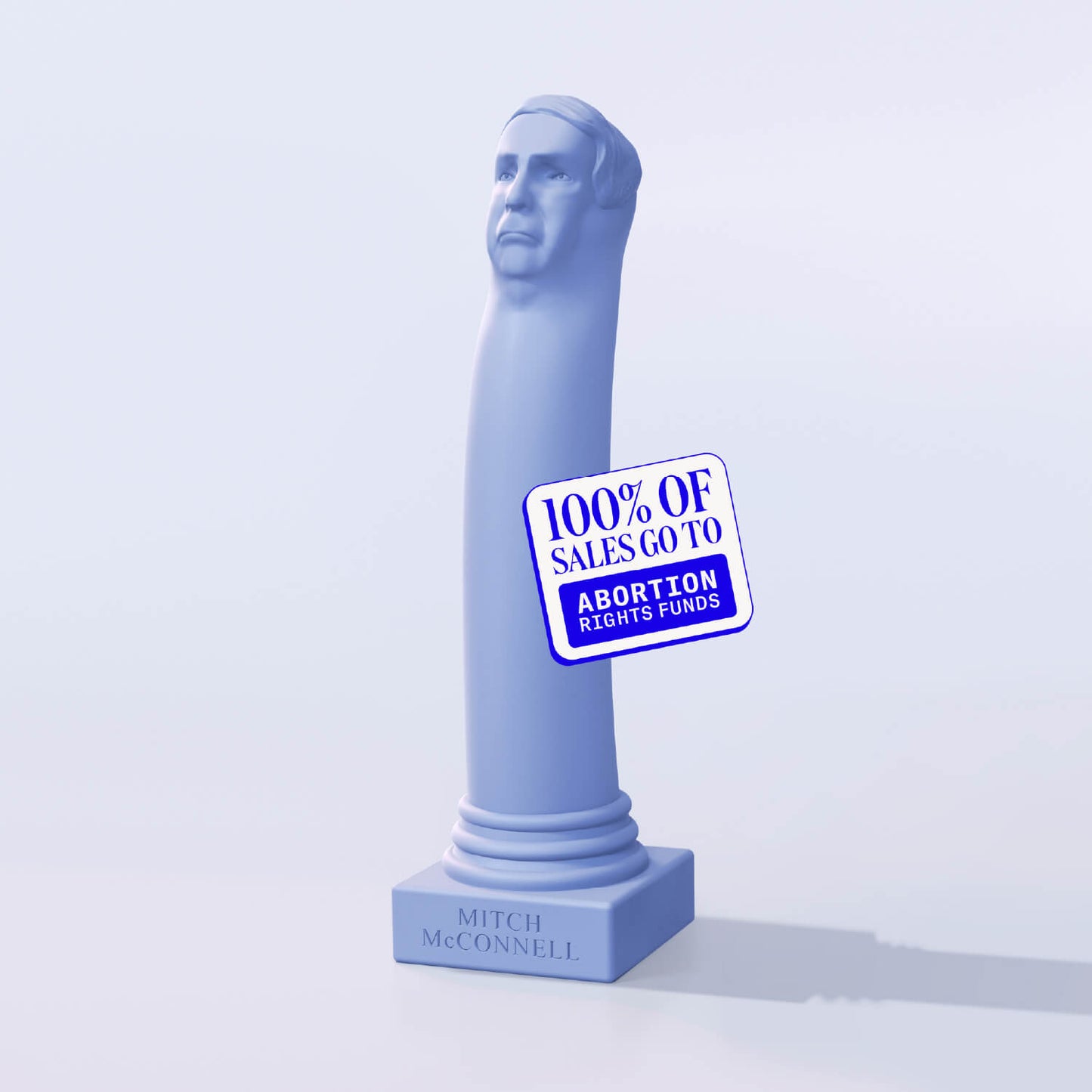 Ice | Mitch McConnell Toy on light blue background with foundation seal in the middle of it